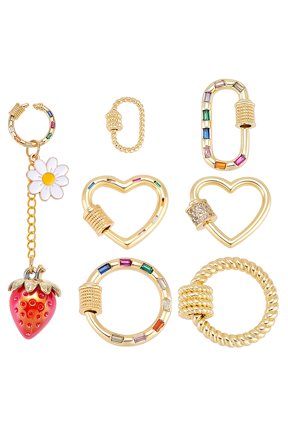 1 Set 6Pcs 6 Styles Brass Micro Pave Cubic Zirconia Screw Carabiner Lock Charms Quick Links Real 18K Gold Plated Mixed Shapes 23.5x13.5x3mm