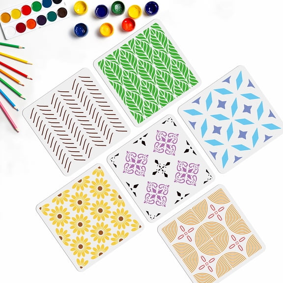 1 Set 6Pcs 6 Styles PET Hollow Out Drawing Painting Stencils for DIY Scrapbook Photo Album Mixed Pattern Mixed Patterns 300x300mm 1pc/style