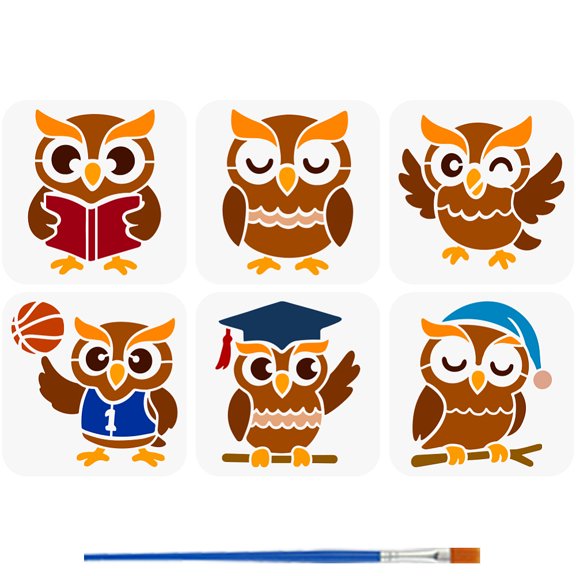 1 Set 6Pcs 6 Styles PET Hollow Out Drawing Painting Stencils for DIY Scrapbook Photo Album Owl 150x150mm 1pc/style