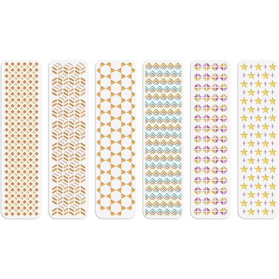 1 Set 6Pcs 6 Styles Texture Theme PET Out Drawing Painting Stencils Sets for DIY Scrapbook oto Album Mixed Shapes 300x76mm 1pc/style