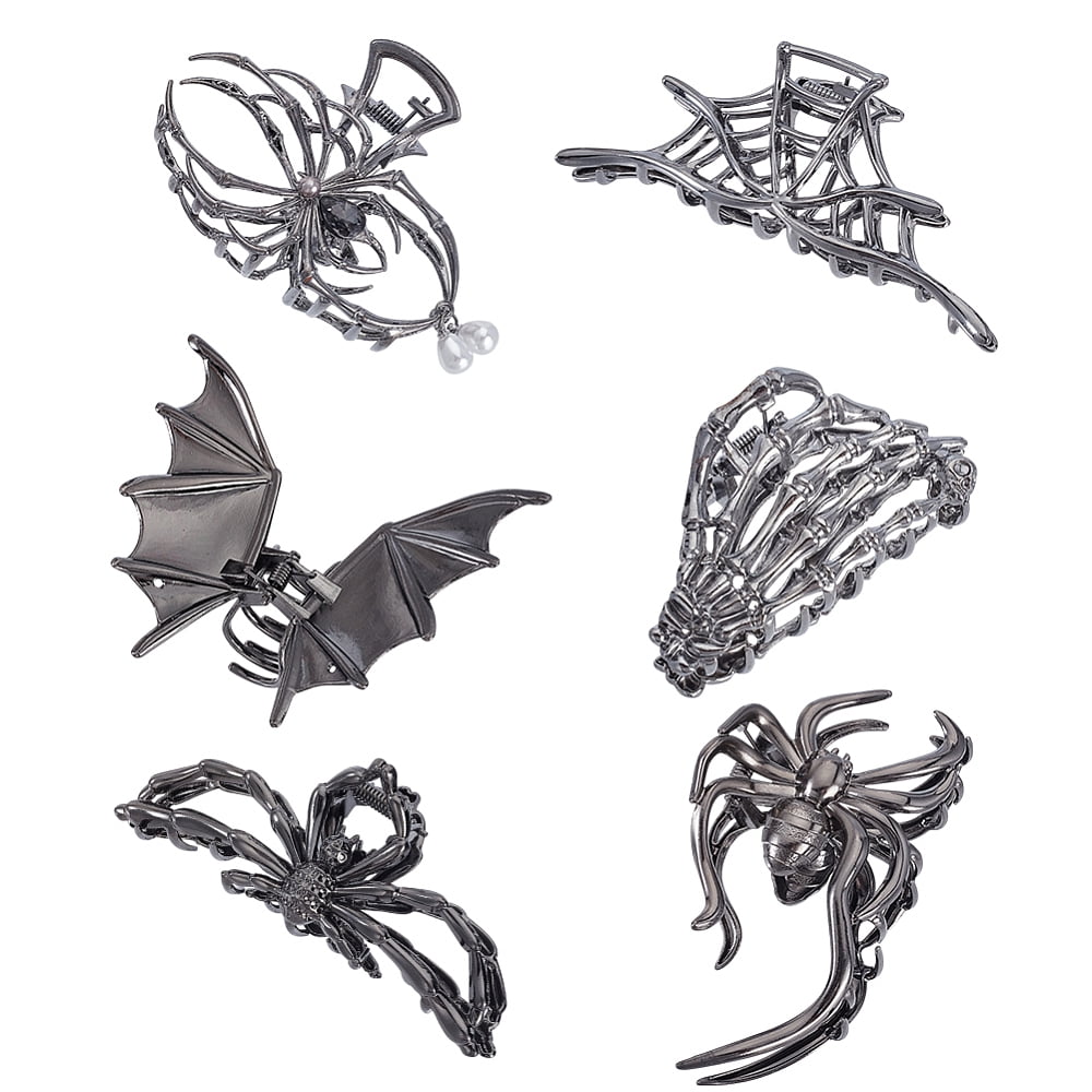 1 Set 6Pcs 6 Styles Zinc Alloy Claw Hair Clips for Woman Girls Thick Hair Gunmetal Mixed Shapes 45~106x57~107x25.5~45.5mm 1pc/style