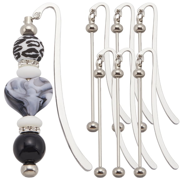 1 Set 6Pcs Alloy Bookmarks Beadable Bar Hook Bookmark Platinum 91mm