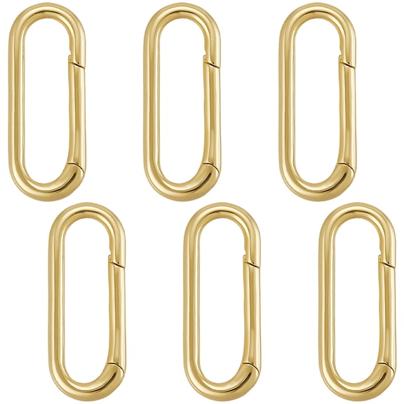 1 Set 6Pcs Brass Spring Gate Rings Long-Lasting Plated Cadmium Free & Lead Free Rack Plating Oval Real 18K Gold Plated 25x10x3mm Hole: 21mm