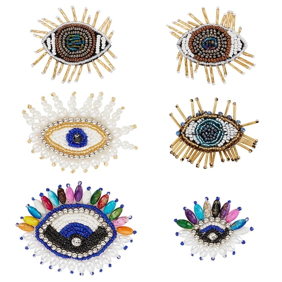1 Set 6Pcs Eye Beaded Patches for Clothes Rhinestone Evil Eye Patch Sew On Patches Evil Eye Handicraft Beading Embroidered Applique for Bags Clothes Jacket Hats