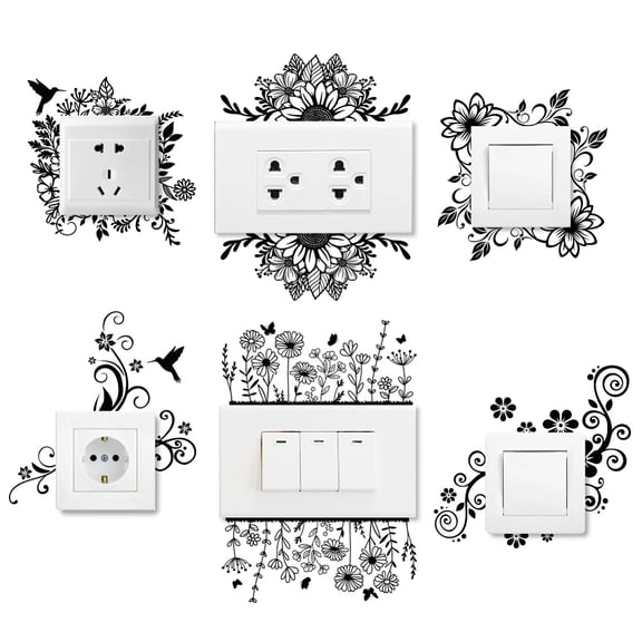 1 Set 6Pcs Plant PVC Plastic Waterproof Self-adhesive Stickers Set Light Switch Decals for Wall Decoration Plants 180x180mm
