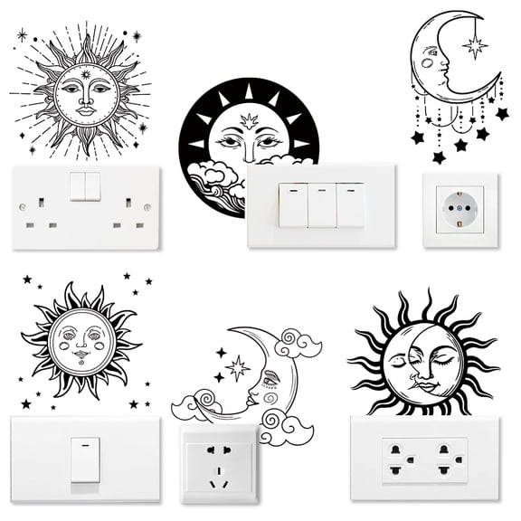 1 Set 6Pcs Plant PVC Plastic Waterproof Self-adhesive Stickers Set Light Switch Decals for Wall Decoration Sun 180x180mm