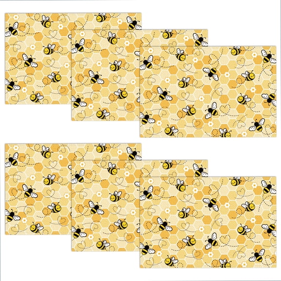 1 Set 6Pcs Polyester Table Cloth for Dining Table Decoration Rectangle Bees 300x450mm
