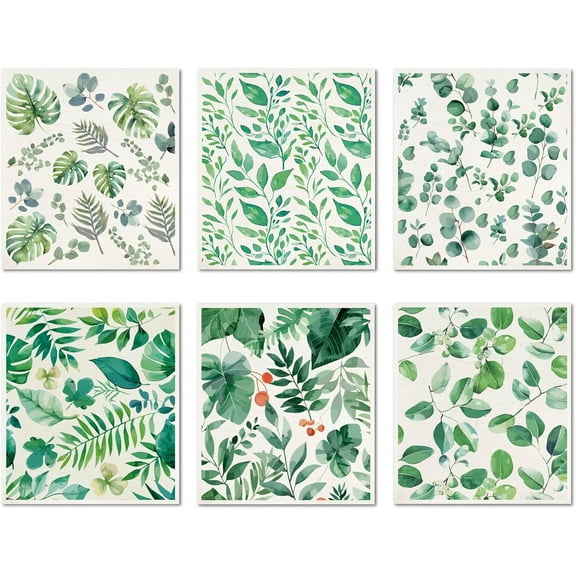 1 Set 6Pcs Swedish Dishcloths for Kitchen Reusable Swedish Dish Towels Absorbent Swedish Dish Rags Washable Sponge Cleaning Cloths Quickly Drying Kitchen Dish Cloths Green Leaves 7.6 x 6.7 Inch