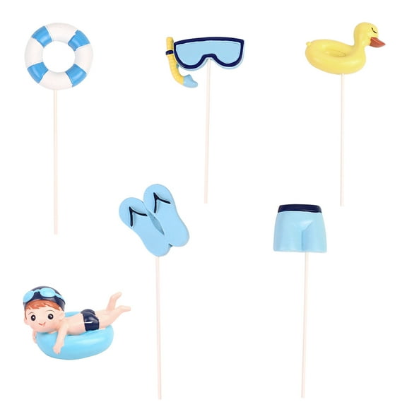 1 Set 6Pcs Swim Ring Glasses Shape Birthday Cake Toppers (Assorted Color)