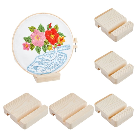 1 Set 6Pcs Wood Embroidery Hoop Easels Embroidery Circle Display Stands Floral White 80x60~80x20mm