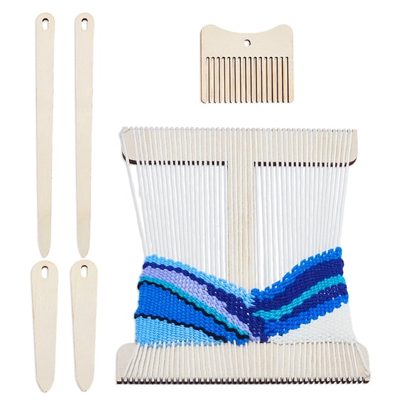 1 Set 6Pcs Wood Hand Loom Stick Set Include Weaving Crochet Needle with Shuttles Tapestry Weaving Stick & Weaving Comb White 10.6x2.1x0.5cm