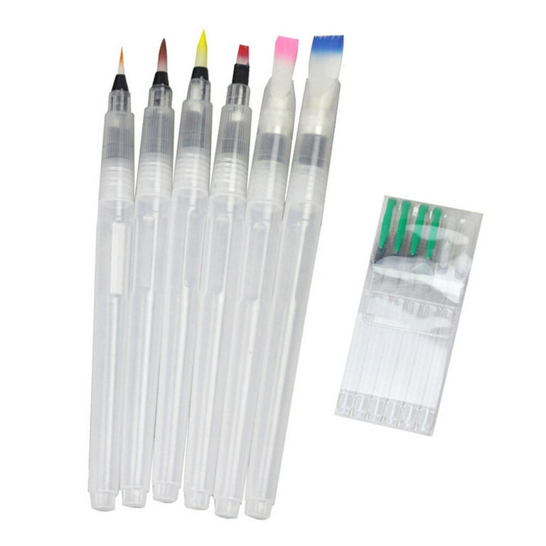 6-Piece Water Coloring Brush Pen Set of 6 (2 of Each Sizes - 01