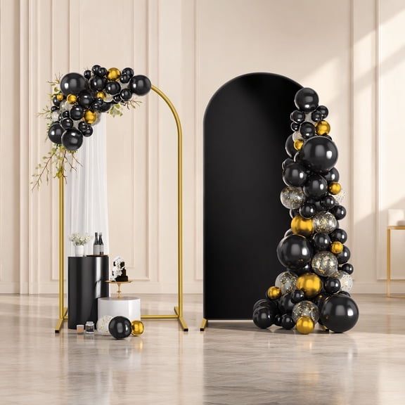 1 Set 7.2 ft Metal Arch Backdrop Stand with Cover, Round Balloon Arch Frame for Weddings, Birthday Parties, Showers, Black