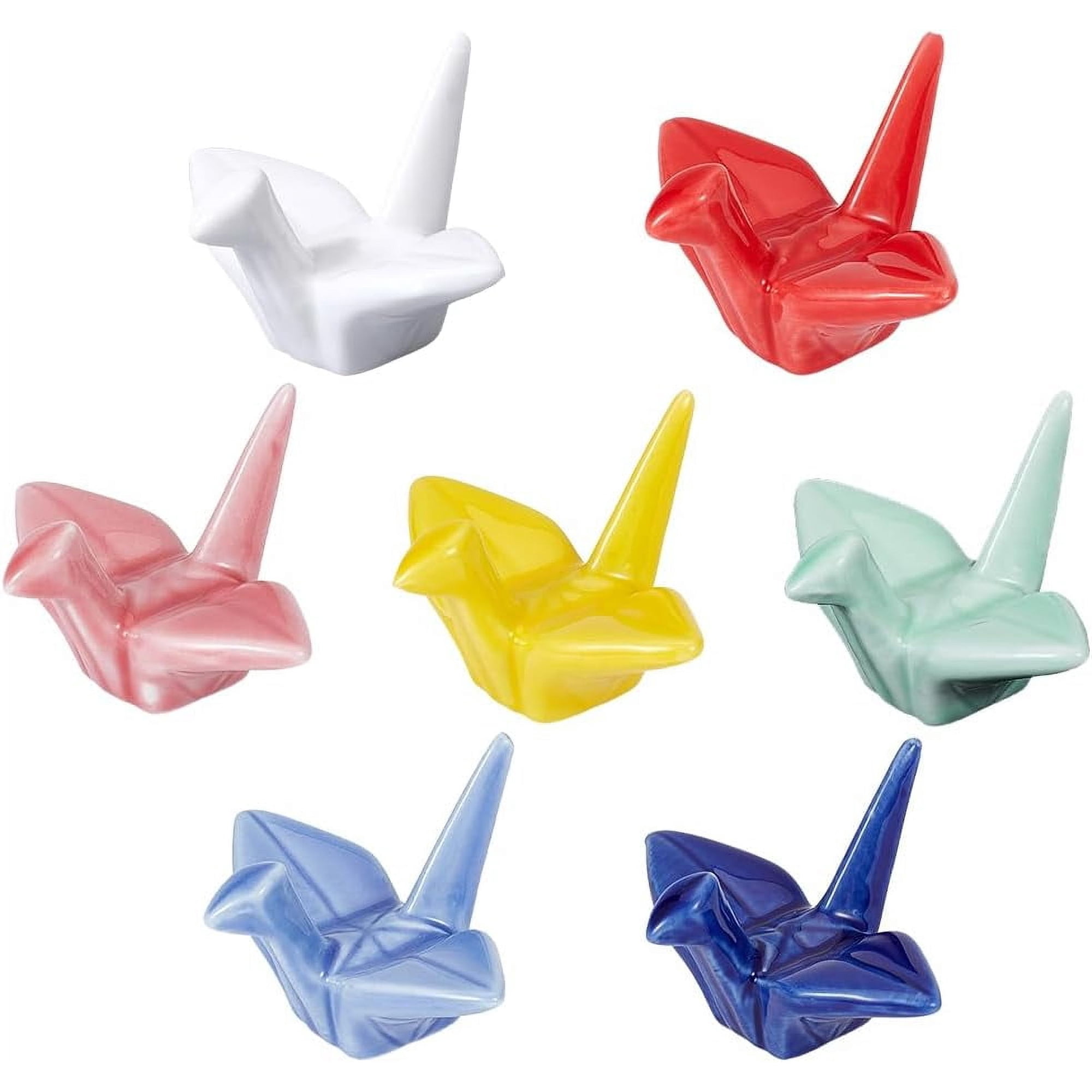 1 Set 7 Colors Origami Crane Chopstick Rest Porcelain Chopsticks Holder Chinese Style Ceramic Dinner Spoon Fork Brush Pen Stand Rack Set for Countertop Tableware Home Ornaments Decoration