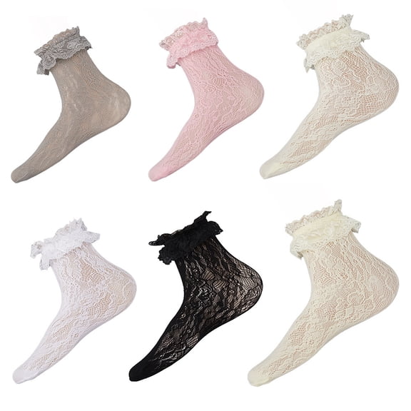 1 Set 8 Pairs 6 Colors Nylon Women's Socks Lace Japanese Jk Lolita Socks Mixed Color 260~270x60mm
