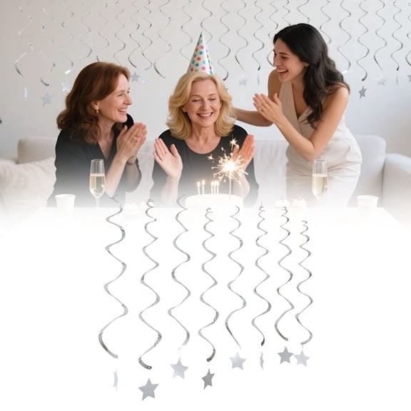 1 Set 8 Pc Stars Hanging Swirls Decorations, Ceiling Swirl Decoration, Hanging Party Supplies for Birthday, Baby Shower, Wedding, Graduation, Silver 1