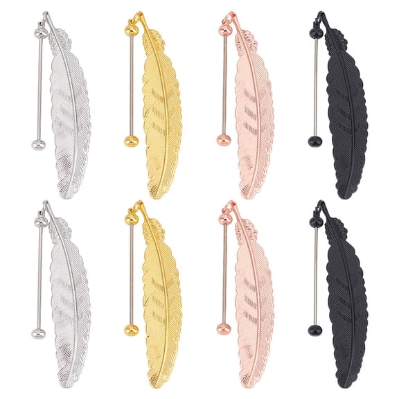 1 Set 8 Pcs Beadable Bookmarks DIY Metal Blank Bar Bookmark for Beads 4 Colors Filigree Feather Modern Bookmark Craft Zinc Alloy Bookmarks Pendant Bar for Student Teacher Supplies