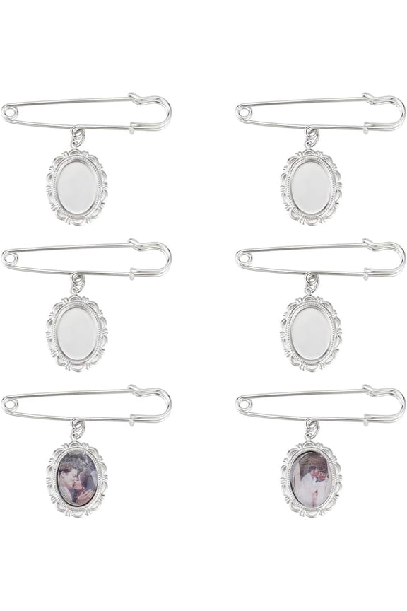 1 Set 8 Sets DIY Pin Brooch Making Kit Blank Stainless Steel Oval Clear Glass Cabochons Wedding Bouquet Photo Brooch Making Kit for Photo Charm Wedding Party