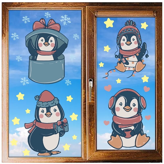 1 Set 8 Sheets 8 Styles PVC Waterproof Wall Stickers Self-Adhesive Decals for Window or Stairway Home Decoration Rectangle Penguin 200x145mm