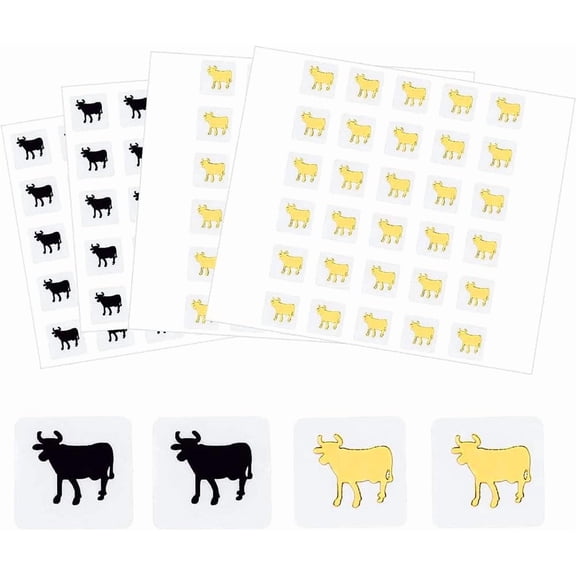 1 Set 80 Sheets 2 Color Cartoon Animal Meal Stickers Adhesive Square Paper Labels Gold & Black Cow Pattern 6.6~7.8x8.1~9x0.02cm 30pcs/sheet