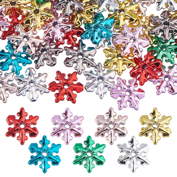 1 Set 80Pcs 8 Colors Electroplate Opaque Acrylic Beads Snowflake Mixed Color 14x13.5x4.5mm Hole: 1.5mm 10pcs/color for DIY