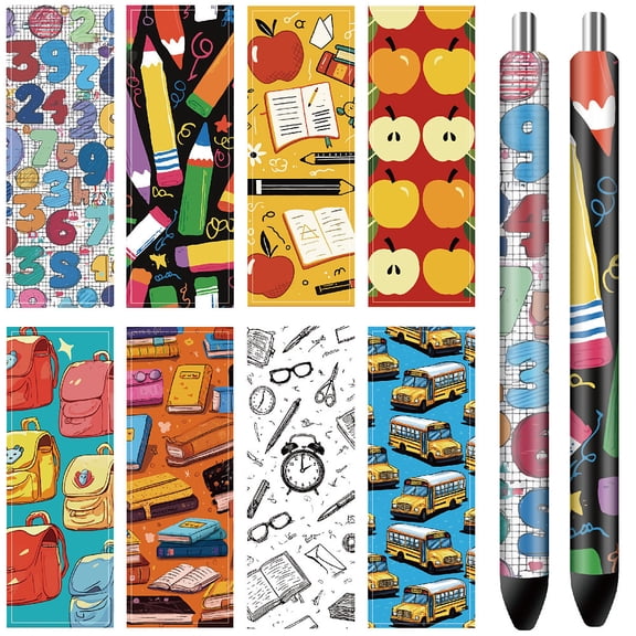 1 Set 80Pcs 8 Style Self-Adhesive Coated Paper Pen Stickers Waterproof Pen Wraps Transfer Decals Mixed Shapes 120x40mm 10Pcs/style
