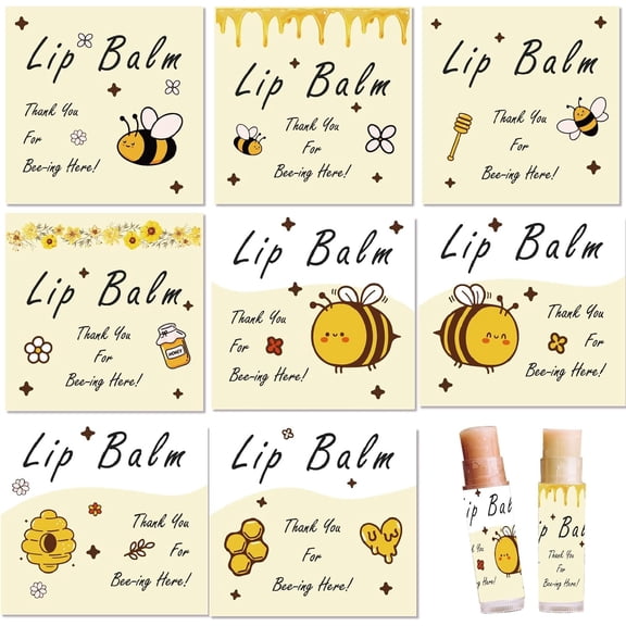 1 Set 80Pcs 8 Styles Labels for Lip Balm Coated Paper Paster Honey Bee Square Tubes Lip Balm Labels Stickers Natural Homemade Self-Adhesive Stickers Logo for Containers Cosmetics Lipsticks