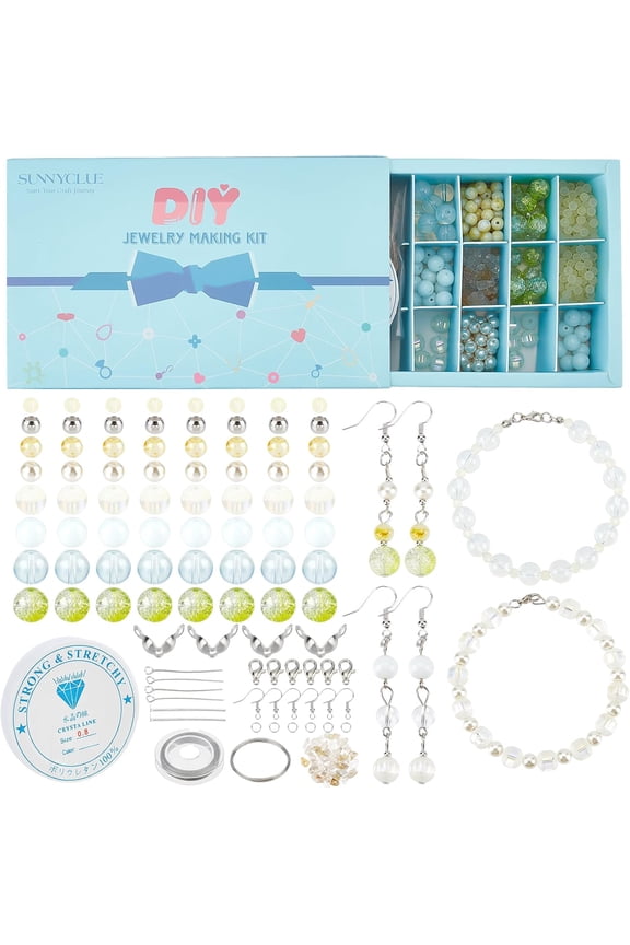 1 Set 865Pieces DIY Glass Jewelry Kits Including Round Beads Gemstone Chip Beads Alloy Lobster Claw Clasps Brass Earring Hooks & Bead Tips & Crimp Beads Creamy White Creamy White 4mm Hole: 1.1mm