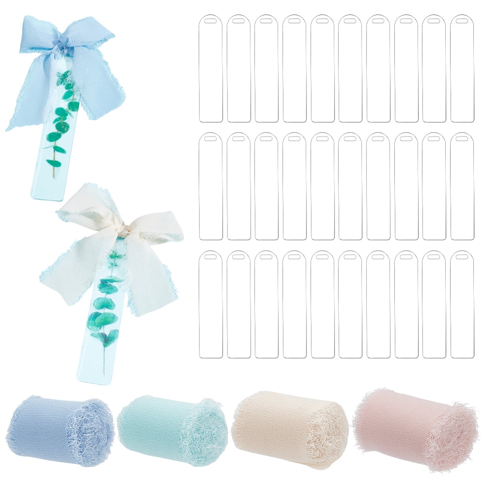 1 Set 8M 4 Colors Polyester Ribbon Lace Edge Trim Ribbon Gift Wrapping with 30Pcs Acrylic Blank Bookmark Mixed Color 1-5/8 inch(40mm)