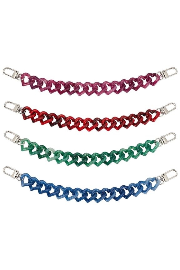 1 Set 8Pcs 4 Colors Acrylic Boot Strap Chains with Alloy Swivel Clasps Heart Mixed Color 250mm 2pcs/color