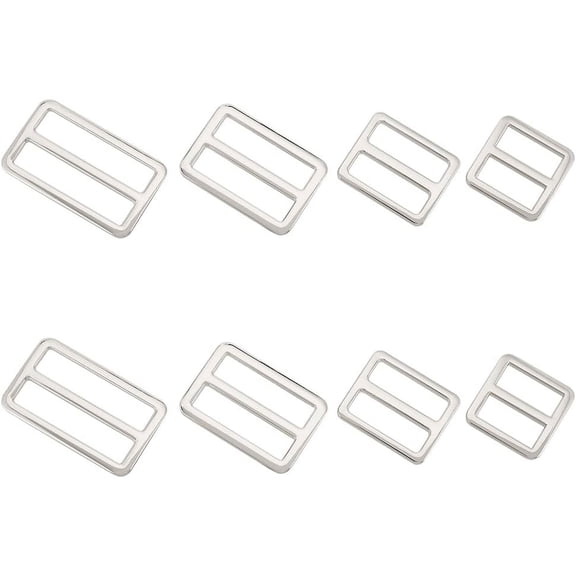 1 Set 8Pcs 4 Styles Alloy Slider Buckles Adjustable Buckle Fasteners Platinum 26~27.5x25.5~45.5x3~3.5mm Hole: 7.5~8x19~38mm 2pcs/style