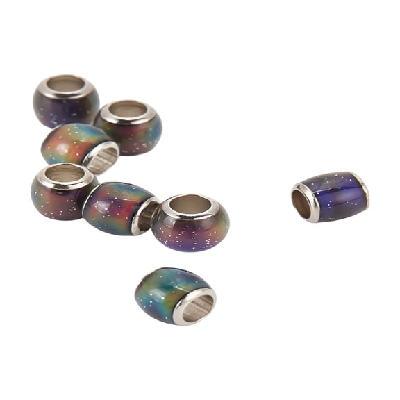 1 Set 8Pcs Glass European Beads Large Hole Beads with Platinum Tone Brass Double Cores Rondelle Changing Color Mood Beads Colorful 7~8x6~7mm Hole: 4mm