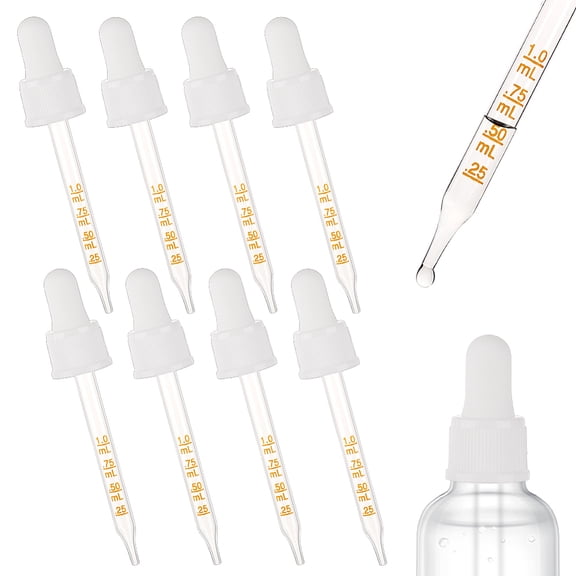 1 Set 8Pcs Glass & PP Plastic Dropper Transfer Graduated Pipettes White 110x21.5mm Capacity: 60ml(2.03fl. oz)