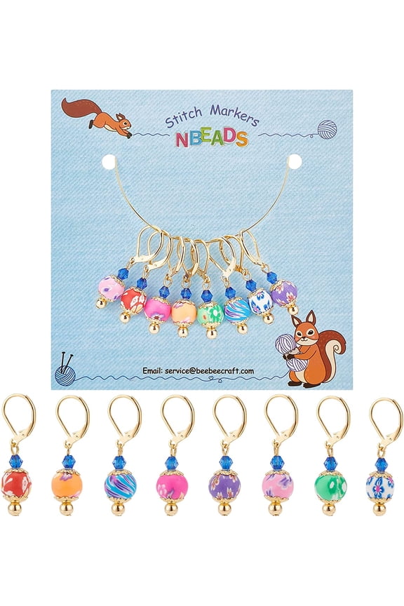 1 Set 8Pcs Handmade Polymer Clay Round with Flower Pattern Dangle Leverback Earrings Brass Jewelry for Women Mixed Color 33mm
