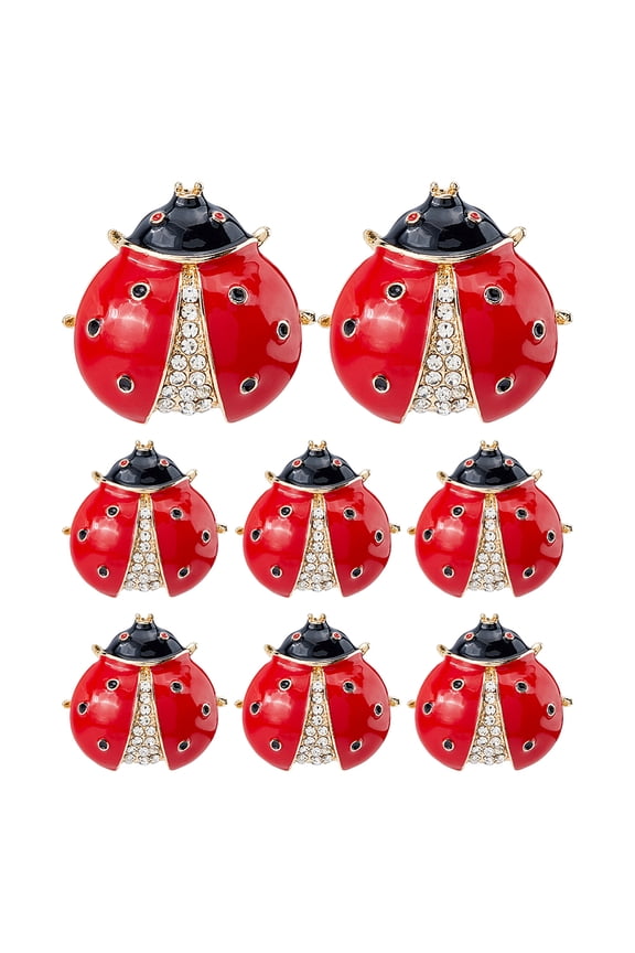 1 Set 8Pcs Ladybug Enamel Pins Alloy Rhinestone Lapel Pins for Backpack Clothes Red 25.5x27.5mm for DIY