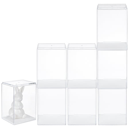 1 Set 8Pcs PS Plastic Action Figure Display Cases Rectangle Clear 7.7x6.5x10.8cm