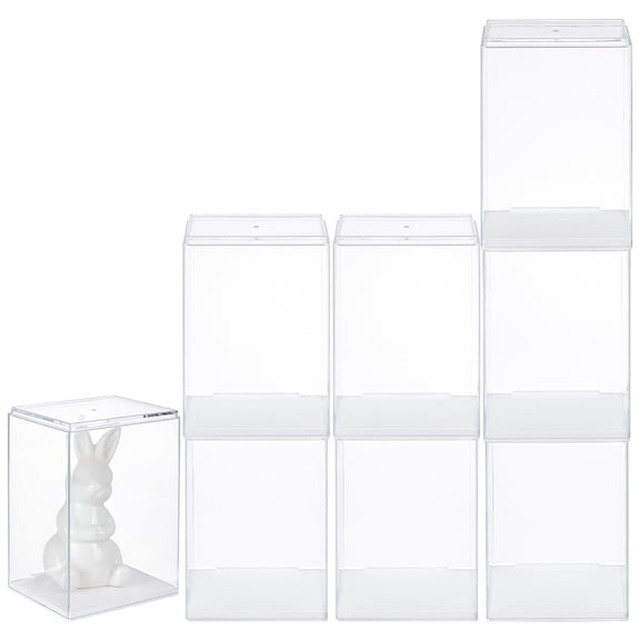 1 Set 8Pcs PS Plastic Action Figure Display Cases Rectangle Clear 7.7x6.5x10.8cm