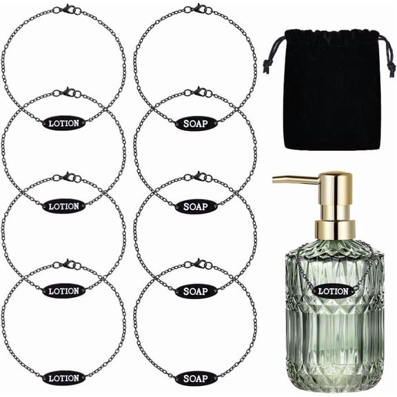 1 Set 8Pcs Soap and Lotion Dispenser Tags Alloy Lotion Bottle Tags Electrophoresis Black Soap and Lotion Label Tags with Chains for Bathroom Kitchen - 2 Styles diy Black