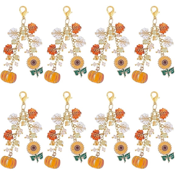 1 Set 8Pcs Thanksgiving Day Alloy & Acrylic Pendant Decorations with Alloy Swivel Clasps Pumpkin 87mm
