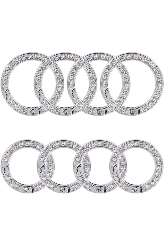 1 Set 8pcs 4 Styles Alloy Crystal Rhinestone Spring Gate Rings Ring Platinum 28.5~34x5mm Inner Diameter: 19~24.5mm 4pcs/style
