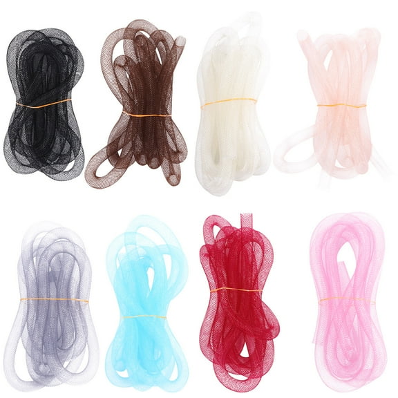 1 Set/8pcs 8mm Elastic Mesh Tube Nylon Braid Tube Creative Net Yarn Cord DIY Jewelry Making Supplies for Bowknot (1 Strip/2pcs, Random Color)