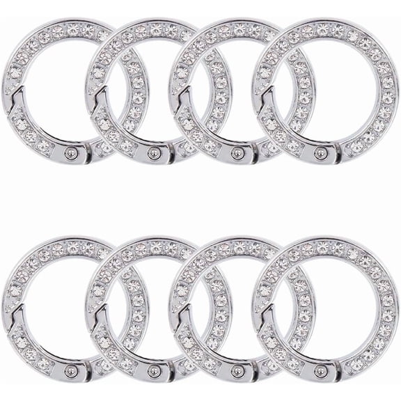 1 Set 8pcs Alloy Crystal Rhinestone Spring Gate Rings Ring Light Gold 28.5x5mm