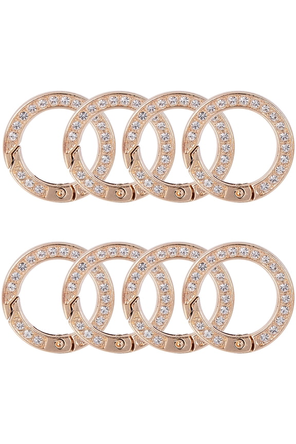 1 Set 8pcs Alloy Rhinestone Spring Gate Rings Ring Light Gold 28.5x5mm