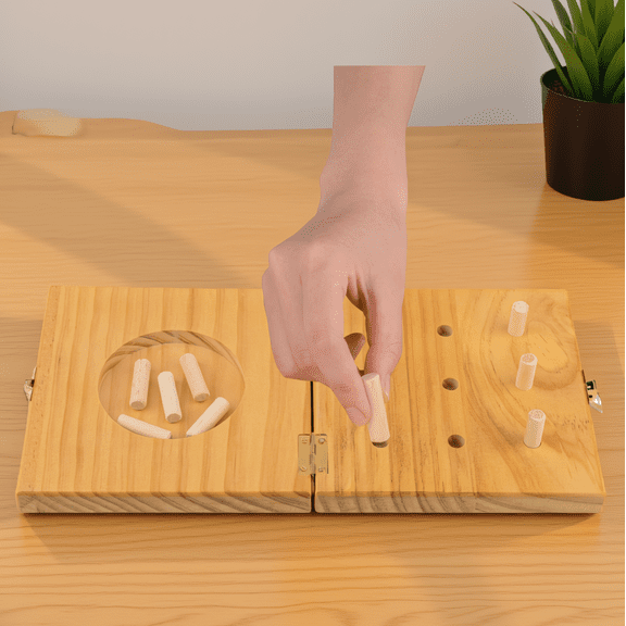 1 Set 9-Hole Wooden Pegboard with 9 Pegs, Pine Fine Dexterity Board, Storage Compartment Included