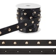 thumbnail image 1 of 1 Set 9 Yards(8.2m) PU Leathers Lace with Rivet 0.8inch Wide Black Studded Beading String Gothic Leathers Trim with Brass Round Stud Punk Suede Cord Rope with Spool for DIY Sewing Crafting, 1 of 7