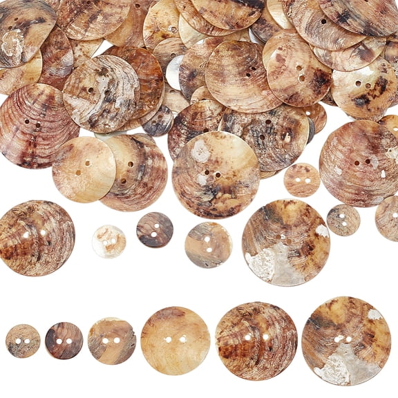 1 Set 90Pcs 6 Styles Freshwater Shell Buttons Flat Round 2-Hole Bisque 11~25x1.5~2.5mm Hole: 1.2~2mm 15pcs/style