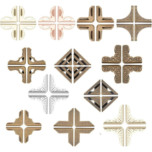 1 Set 96Pcs 12 Style Iron Book Albums Menus Folders Corner Protectors Mixed Color 16~23.4x10.5~20x2~5.2mm Fit For 1~2mm thick Book 8pcs/style