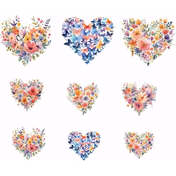1 Set 9PCS Flowers Iron on Decals for Clothing Love Hearts Heat Transfer Stickers Iron on Patches for DIY Clothes Valentines Day Hearts Butterflies Valentine Transfers for Hoodies T-Shirt Jackets