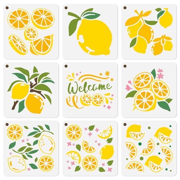 1 Set 9Pcs 9 Styles Animal Theme PET Hollow Out Drawing Painting Stencils for DIY Scrapbook Photo Album Lemon 150x150mm 1pc/style
