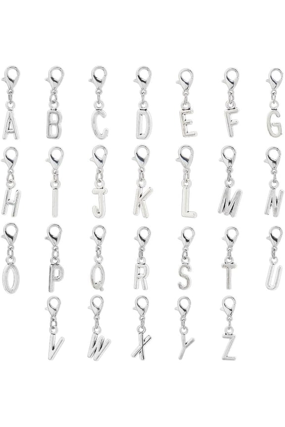 1 Set A-Z Alphabet Letters Charms Alloy Enamel Initial Pendants Letter Clip On Charms Capital Letter Pendants with Lobster Claw Clasps